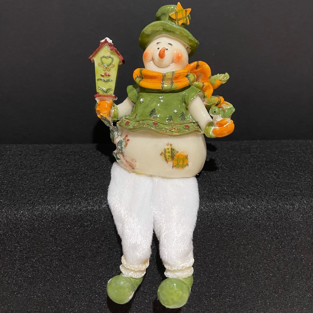 Cheerful Sitting Snowman Figure Holiday Decor